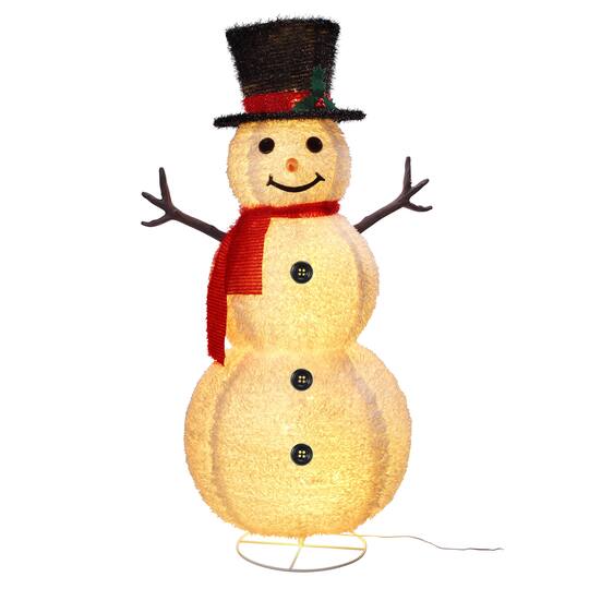 Haute Decor 4ft. LED Lighted Collapsible Tinsel Fabric Snowman